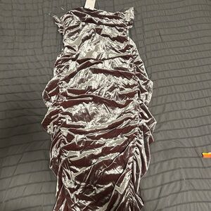 AKIRA Strapless Velvet Dress in Silver
